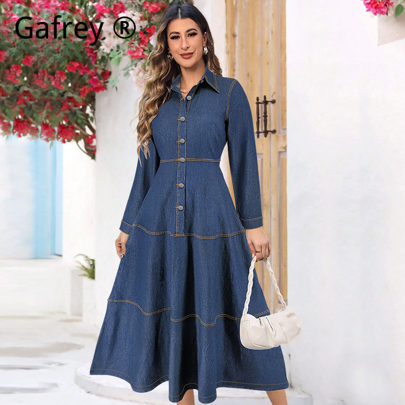 Vintage Fashion Women Dresses - Nuovo Vestito Lungo in Jeans alla