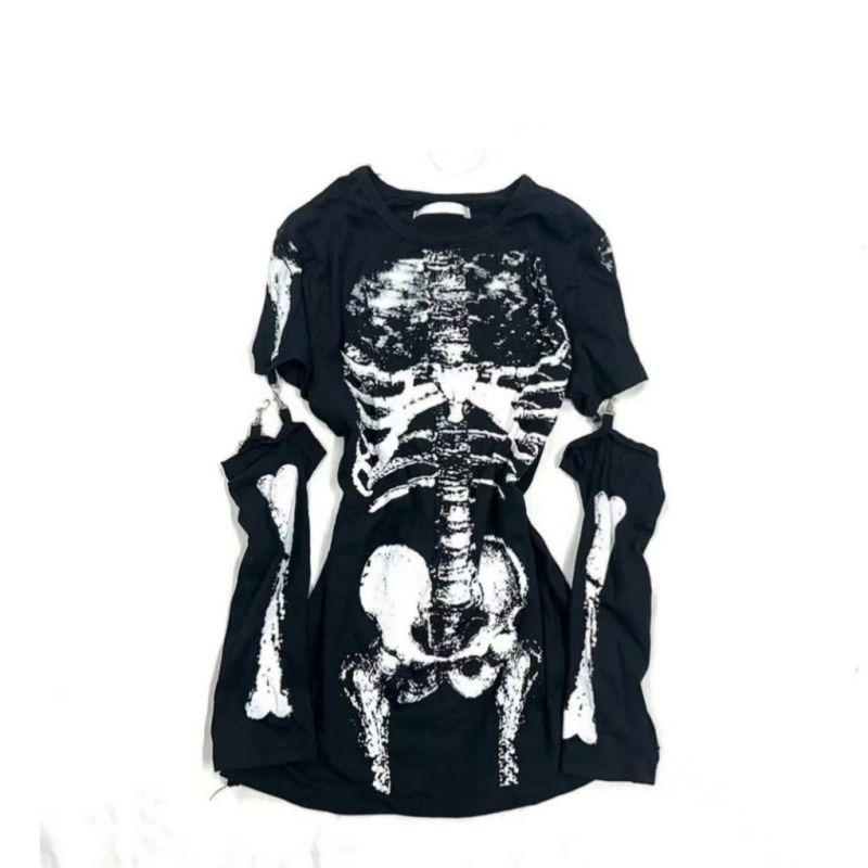 Vintage Fashion Subculture - T-shirt Gotica con Grafica Scheletro e