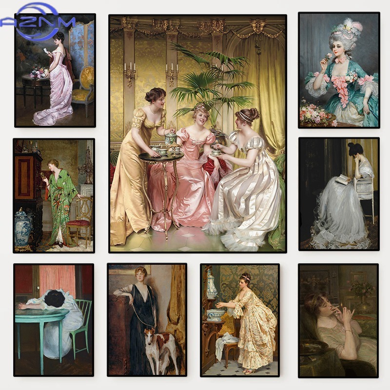 Vintage Fashion Art - Poster con Ritratto Femminile del Rinascimento,