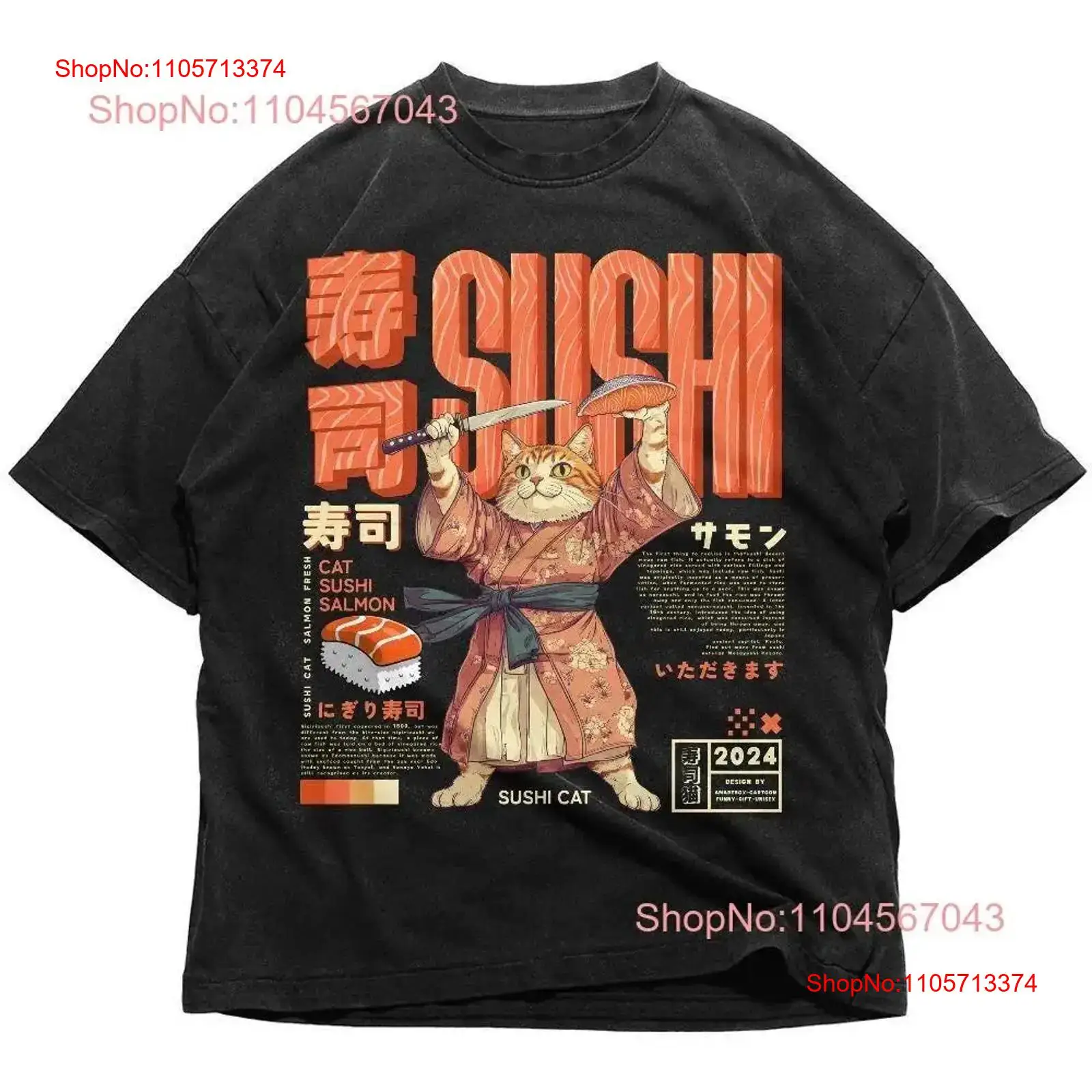 Vintage Fashion In Tokyo - Maglietta giapponese Sushi Cat, stile retrò
