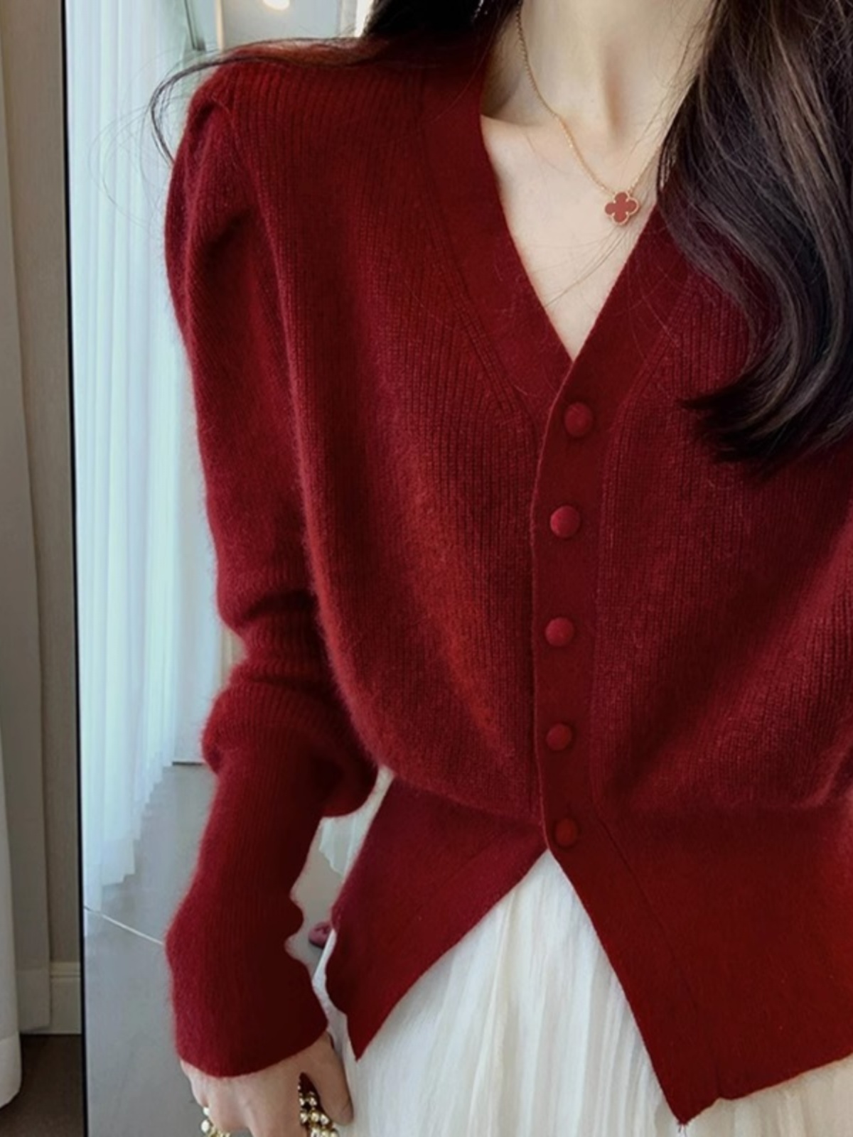 Vintage Fashion Years - Maglione Rosso con Scollo a V